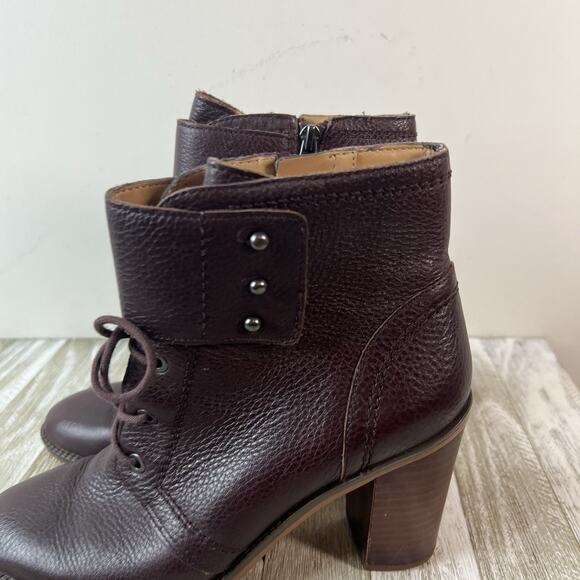 Franco Sarto Boots Eden Womens 8 Burgundy Leather Lace Up Block Heel - Picture 2 of 13